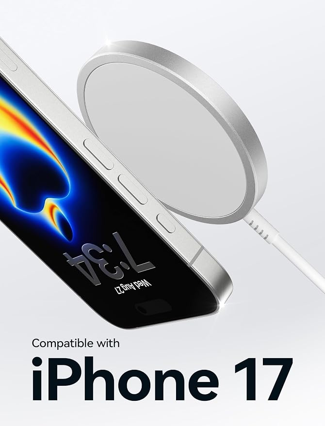 JSAUX Charger for iPhone 17 Magsafe Wireless Charging, Compatible with iPhone 17 Air Pro Max/16/15/14/13/12 Series, Magnetic Mag Safe Charging Pad, Aluminum Alloy, USB & USB C Dual Ports - Silver
