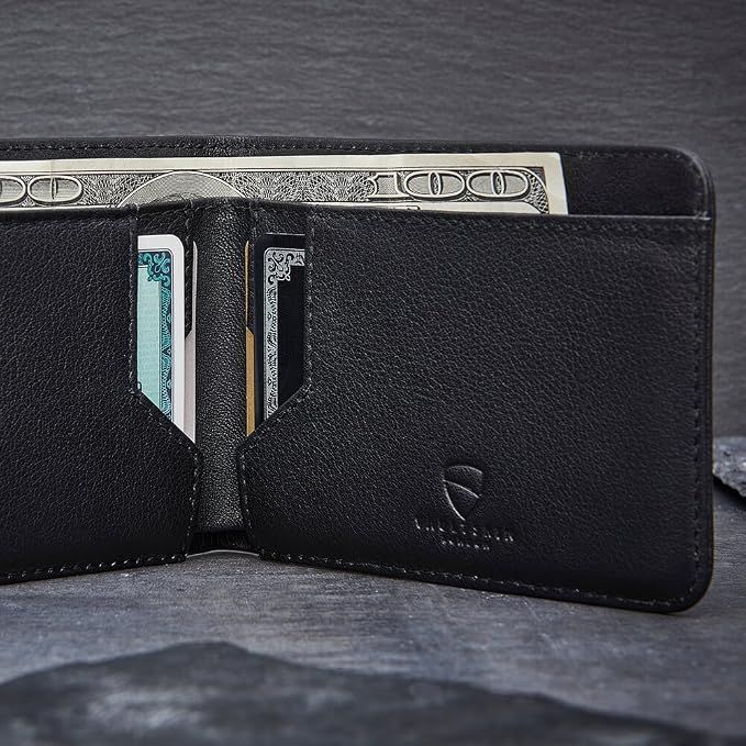 Vaultskin MANHATTAN Slim RFID Blocking Bifold Leather Wallet for Men - Men’s Leather Wallet, Front Pocket Minimalist Card Holder, Holds 9 Cards and Cash, Premium Italian Leather