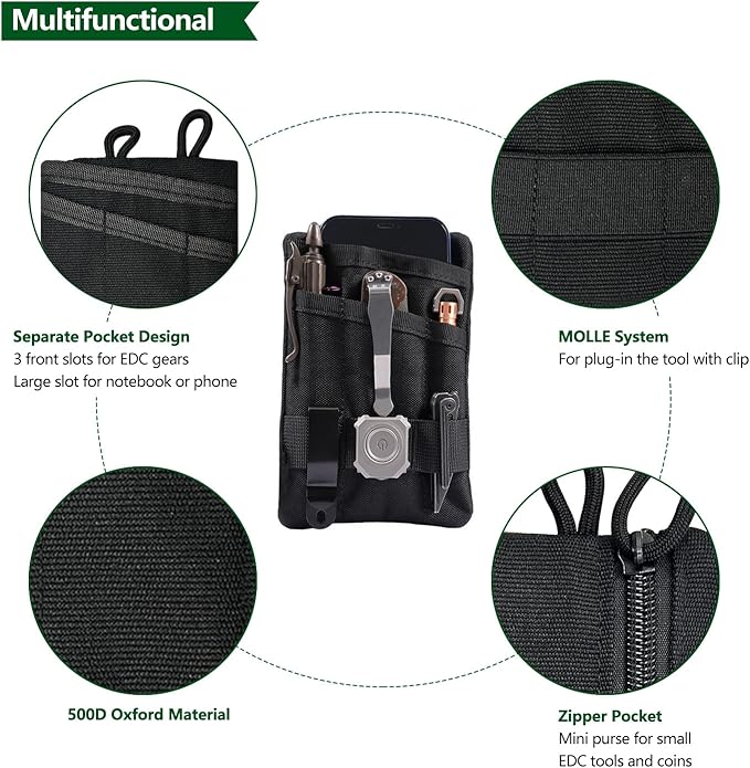 HXOUSE Small Small EDC Pocket Pouch - EDC Organizer Pouch with 4 Pockets for Men, Mini Pocket Tool Pouch for Knife/Flashlight/Tactical Pen - Men's Mini Tool Pouch for Daily Carry