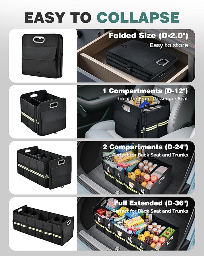 FLORICH Trunk Organizer for Suv, Large Truck Organizer Back Seat Storage Premium, Collapsible Multi-Compartment Car Organizers and Storage Waterproof
