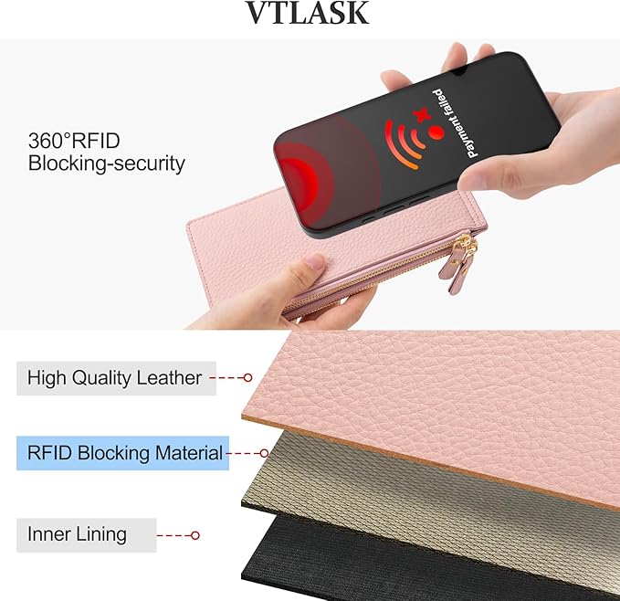 Women's Wallets - Slim Bifold RFID Blocking Wallet Leather Ladies Multi Card Holder Wallet with 2 Zipper Pocket (Pink)