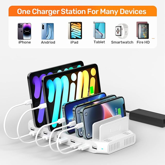 Alxum Multi Charging Station,10 Ports USB Charging Station for Multiple Devices,60W 10 Ports Charging Dock,Compatible with iPad, iPhone, Tablet and Cell Phone