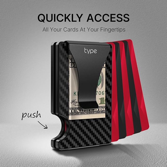 typecase Minimalist Wallet for Men: Metal Card Holder with Removable Money Clip, Real Carbon Fiber, RFID Blocking, Slim, Utral Thin, Small, Front Pocket, Hold up to 15 Credit Cards