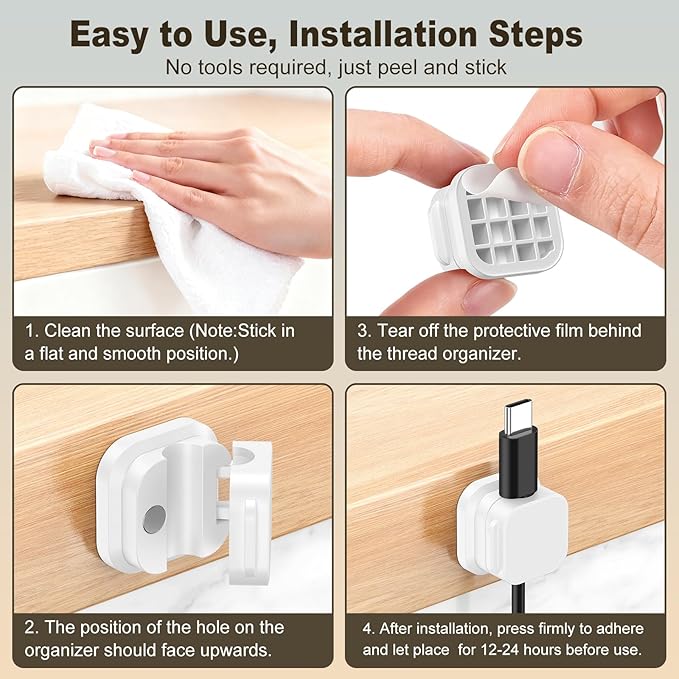 6 Pack Magnetic Cable Clips, Cord Organizer Holder with Strong Adhesive, Desk Cable Management for Home Office Car Desktop Nightstand, Adjustable Wire Keeper, White