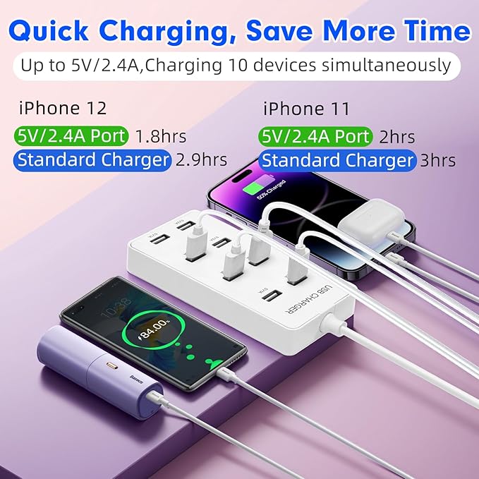 USB 8 Port Desktop Portable Charging Station, Suitable for Charging Multiple Devices simultaneously, Super Compatible with Mobile Phones, Tablets, Bluetooth Earphones, and Other USB Charging Devices