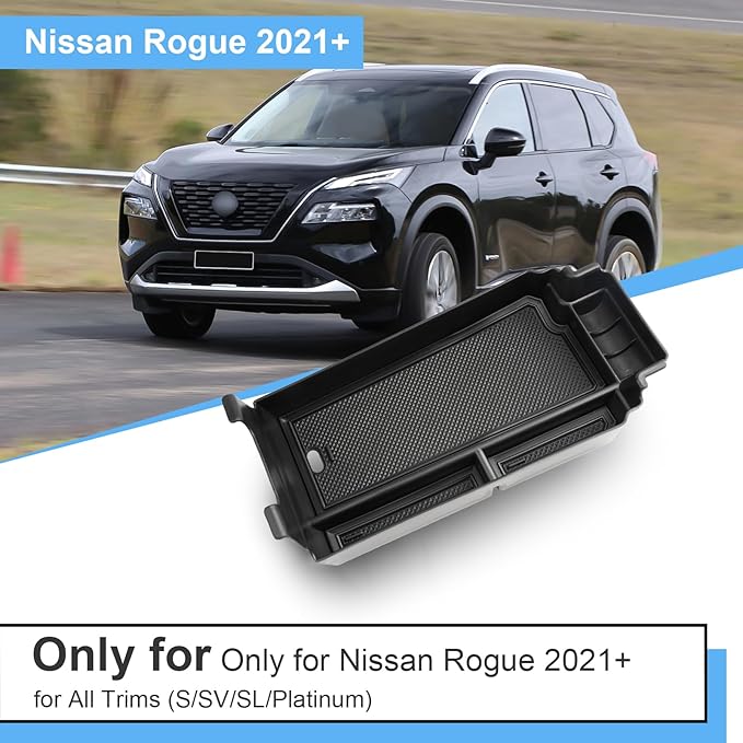2021-2025 2026 Rogue Center Console Organizer for Nissan Rogue (S/SV/SL/Platinum/Rock Creek/Dark Armor), Durable ABS&Anti-Slip Rubber Console Tray Insert 2026 2025 Rogue Accessories (Black)