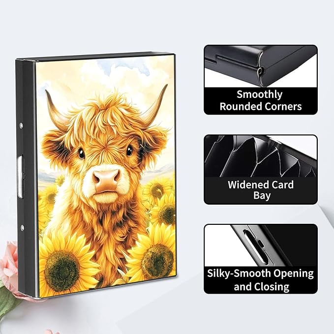 RFID Metal Wallet Credit Cards Holder Slim Mini Business Card Holder Metal ID Case Gift for Men Women,Cute Cow