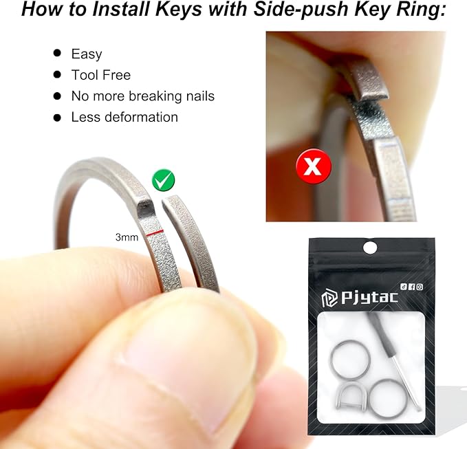 PJYTAC Titanium Keychain Rings Heavy Duty Side Push Key Rings for Car Keys Easy Quick Release EDC Split Keyrings