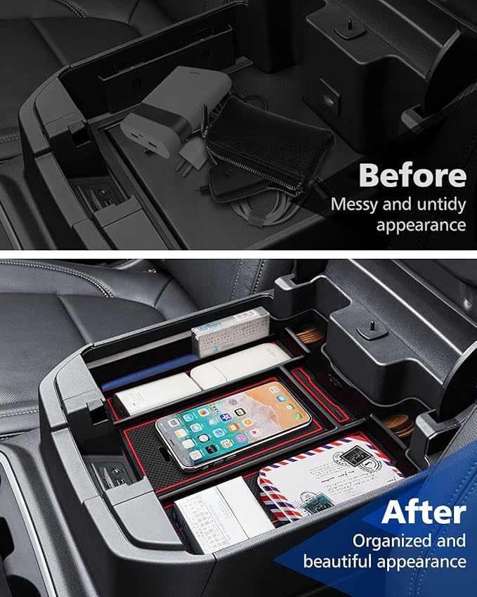FIILINES Center Console Organizer Tray for Chevrolet Silverado/GMC Sierra 1500 2019-2022 and Silverado/Sierra 2500HD 3500HD 2020-2023 Accessories (Full Console Bucket Seats ONLY)