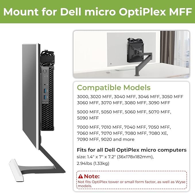Mini PC VESA Mount for Dell Micro Mount with Mouse Pad, Install on Monitor Arm, for Dell OptiPlex Micro Form Factor Case, for MFF 3040 7080 5070 3000 7060 7090 9020, Wall/VESA/Under Desk