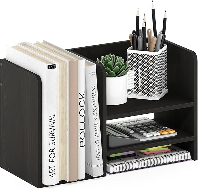 Furinno Hermite Wood Desktop Book and Home Office Supplies Storage Organizer, Espresso