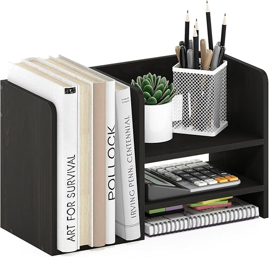 Furinno Hermite Wood Desktop Book and Home Office Supplies Storage Organizer, Espresso