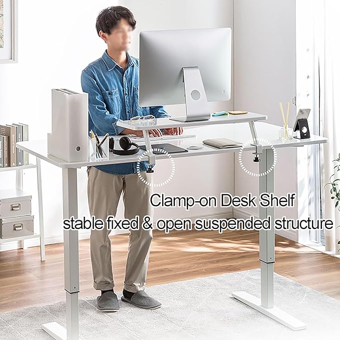 Clamp on Desk Shelf, Shelving Unit Above or Below Desk, Customizable Space Desk Storage Tray for Gaming Devices, Table Accessories(Color:Brown)