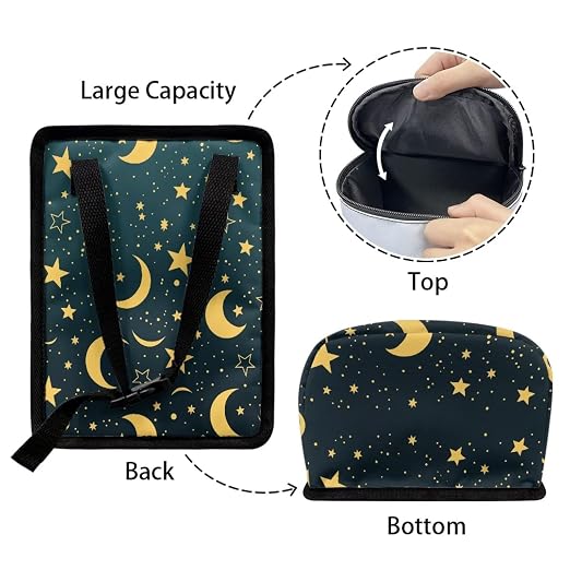 Car Trash Can with Lid Storage Pockets for Disposable Garbage Bag, Multipurpose Collapsible Car Organizer, Moon Star Print