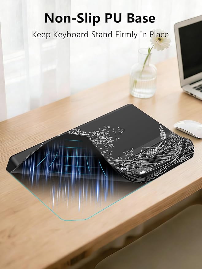 2-in-1 Ergonomic Keyboard Stand with Wrist Rest, Comfy Keyboard Riser Holder with Massage Design, Black Wave of Kanagawa