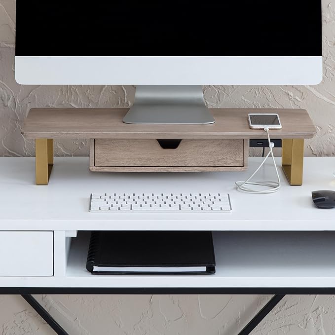 Anji Mountain Monitor Stand - Desktop Organizer & Laptop Riser, Ergonomic Monitor Riser, Space-Saving Monitor Stand for Desk, Durable Construction, Easy Assembly, Ideal for Home & Office,Biscotti