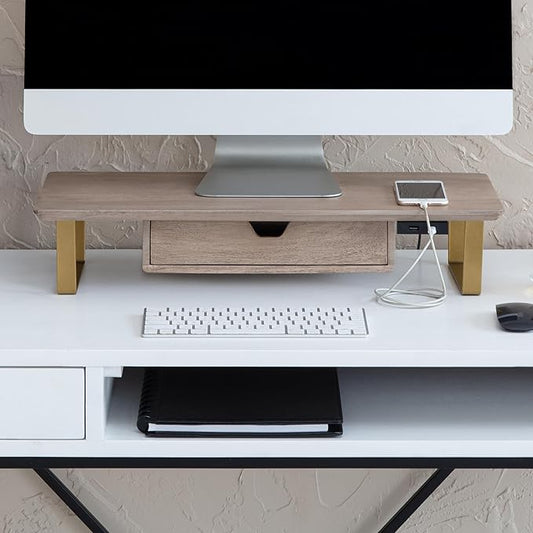 Anji Mountain Monitor Stand - Desktop Organizer & Laptop Riser, Ergonomic Monitor Riser, Space-Saving Monitor Stand for Desk, Durable Construction, Easy Assembly, Ideal for Home & Office,Biscotti