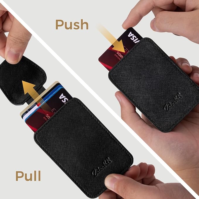 Zitahli Slim Wallet for Men with Pull-Up Tab & Cash Strap - Front Pocket Minimalist Easy Access Card Holder, RFID Blocking, Holds 8 Cards & 10-15 Bills