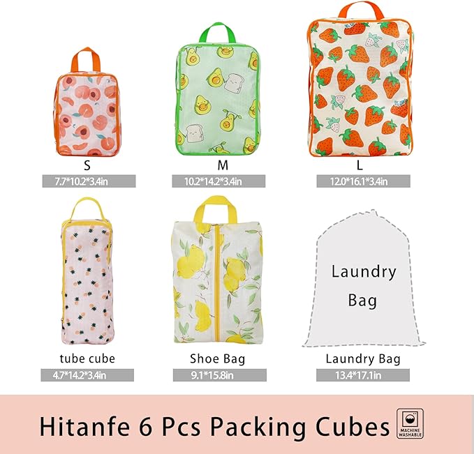 6 Pcs Compression Packing Cubes for Travel, Waterproof Luggage Organizer Washable Storage Bags Set - Packaging Cubes for Backpack Travel and Carry-Ons
