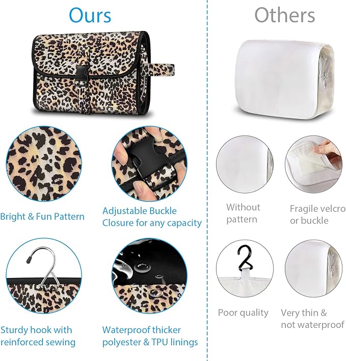 Fintie Portable Toiletry Cosmetic Travel Bag, Large Water Resistant Hanging Makeup Organizer Storage Pouch Case for Women Girls (Leopard)