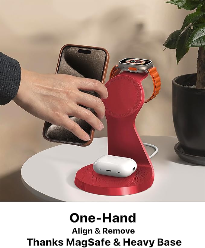 3 in 1 Charging Station for Apple Devices,Mag-Safe Charger Stand Fast Charging,Wireless Charger for iPhone 17/ Air/16/15/14/13/12 Series,& AirPods,& iWatch(USB-C Charger Included)
