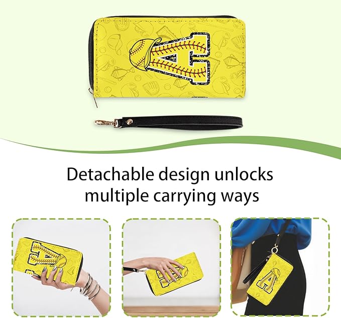 Softball Lovers Gift Womens Wallet - Small Slim PU Leather Letter A Wallet for Women with Zipper Purse, Credit Card Holder Wallets, Wristlet Wallets for Girls Women Player Coach (Letter A Gifts)