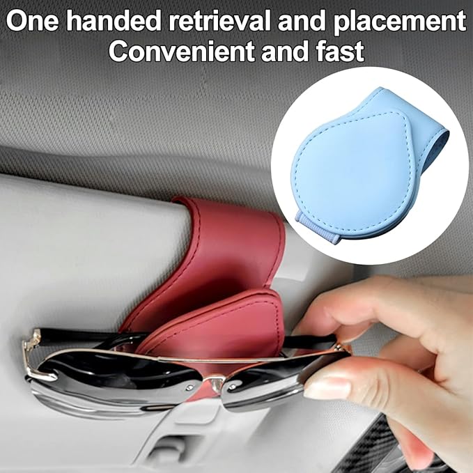 Mandark Magnetic Sunglass Holder for Car Visor, Leather Vehicle Eyeglass Hanger Clip, Automotive Interior Ticket Card Glasses Organizer Clamp Accessories, Universal for SUV, Sedan, Truck(Light Blue)