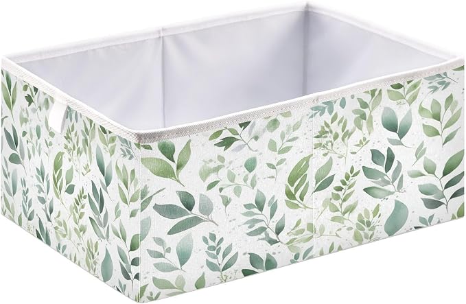 Sage Green Storage Baskets, 15.75x10.63x6.96 inch Foldable Decorative Fabric Storage Bins, Closet Organizer for Shelves, Clothes, Books & Bedroom Organization