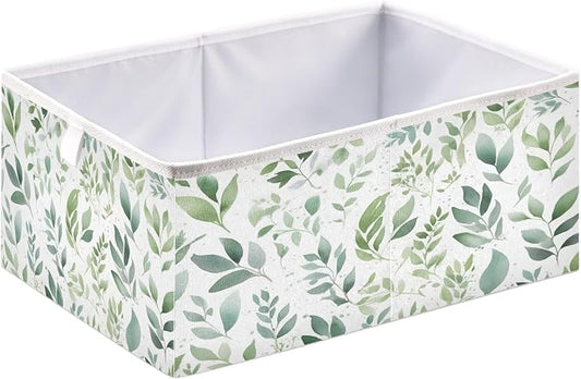 Sage Green Storage Baskets, 15.75x10.63x6.96 inch Foldable Decorative Fabric Storage Bins, Closet Organizer for Shelves, Clothes, Books & Bedroom Organization