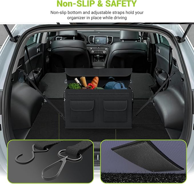 MIU COLOR Car Trunk Organizer, Collapsible Cargo Storage Containers with Strap Handle for Sedan SUV, Black