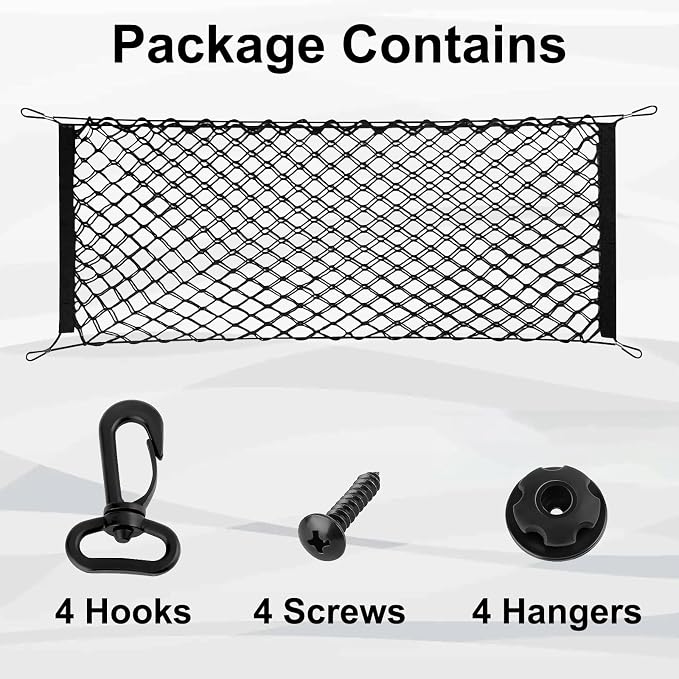 Cargo Net, Premium Dual-Layer Nylon Cargo Net for SUV, Automotive Exterior Accessories, Adjustable Elastic Trunk Net with Hook, Car Accessories for SUV, Truck, Pickup(51.2x17.7 Inch)