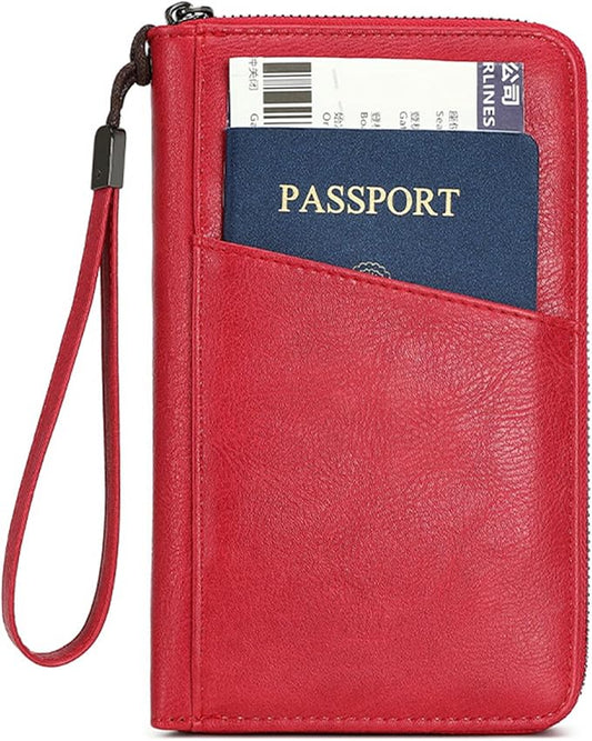 Family Passport Holder for Travel Women and Men Multiple RFID blocking Passport Holder MultiFunction Passport Wallet Passport Case Passport cover with Zipper