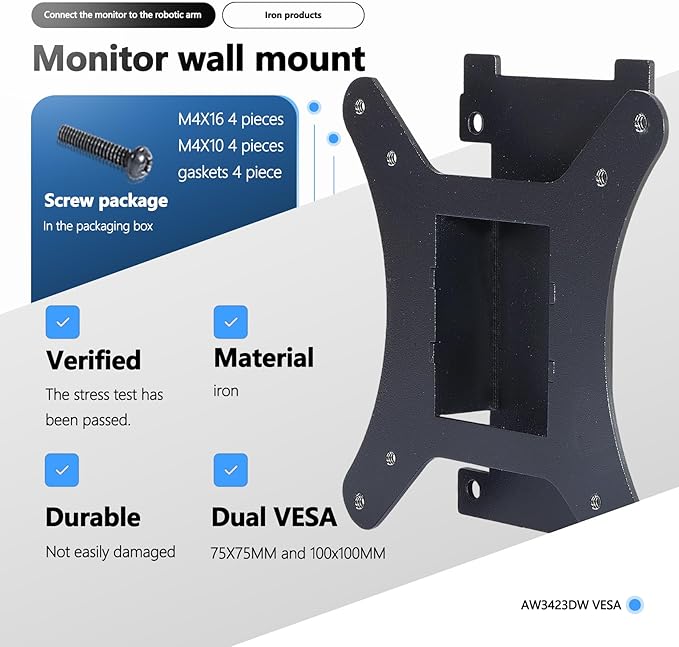 AW3423DW VESA Adapter Compatible with Alienware 34" Curved QD-OLED Gaming Monitors (Fits AW3423DW)??5x75 to 100x100 VESA Mount Adapter Bracket