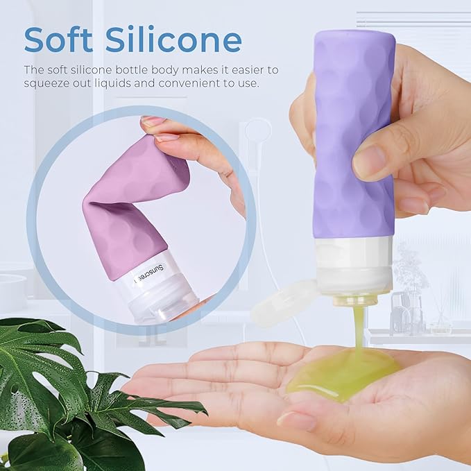 Silevoler 16pack Travel Bottles for Toiletries, TSA Approved Travel Size Containers Set, Leak Proof Refillable Liquid & Creams Toiletries Accessories Kit W/Toiletry Bag (Purple)