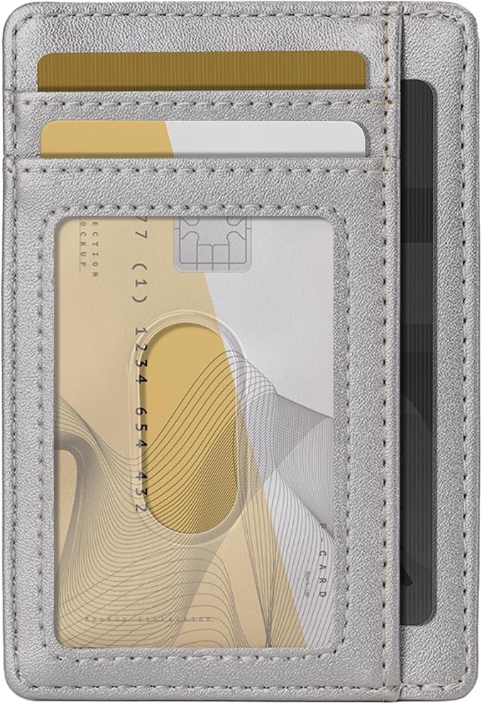 Hoewina Slim Wallet for Men, Credit Card Holder Wallet, Minimalist Design - RFID Blocking Front Pocket Leather Thin Wallet for Men and Women(Sand Silver)