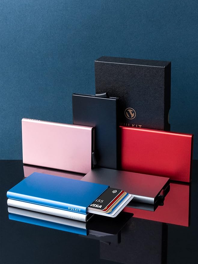 VULKIT Pop Up Wallet, Slim Minimalist Credit Card Holder For Men and Women RFID Blocking Mini Metal Case Champagne