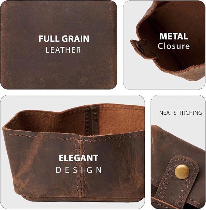 Full Grain Vintage Brown Leather Mini Coin Pocket | Leather Coin Pouch |Change Holder for Men & Women (Brown)