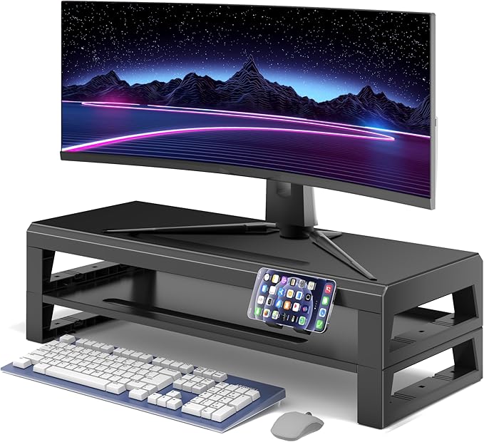 2-Tier Metal Computer monitor stand Laptop Desk Shelf & Monitor Riser ï¼?1.55 inches long desk riser Monitors/PC/Laptop/Computer Space Saver Organizer (Basic Version, Two-layer 550mm)