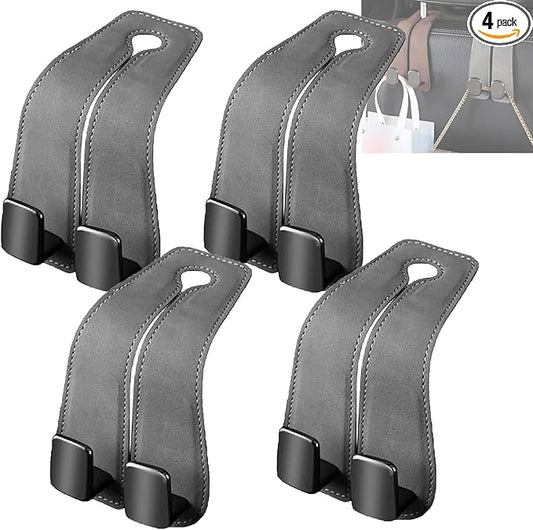 Car Hook Seat Back Storage Hook, Car Seat Back Double Hook, Upgraded 2 in 1 Multifunctional Duty Storage for Auto (Grey*4)