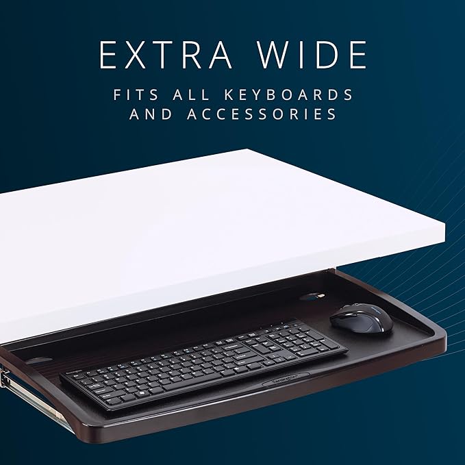 Kensington Keyboard Tray Under Desk, SmartFit Ergonomic Slide-Out Keyboard Drawer with Cable Management, Extra-Wide Height Adjustable Keyboard Holder, 24.5" x 11.75", Black K60004US