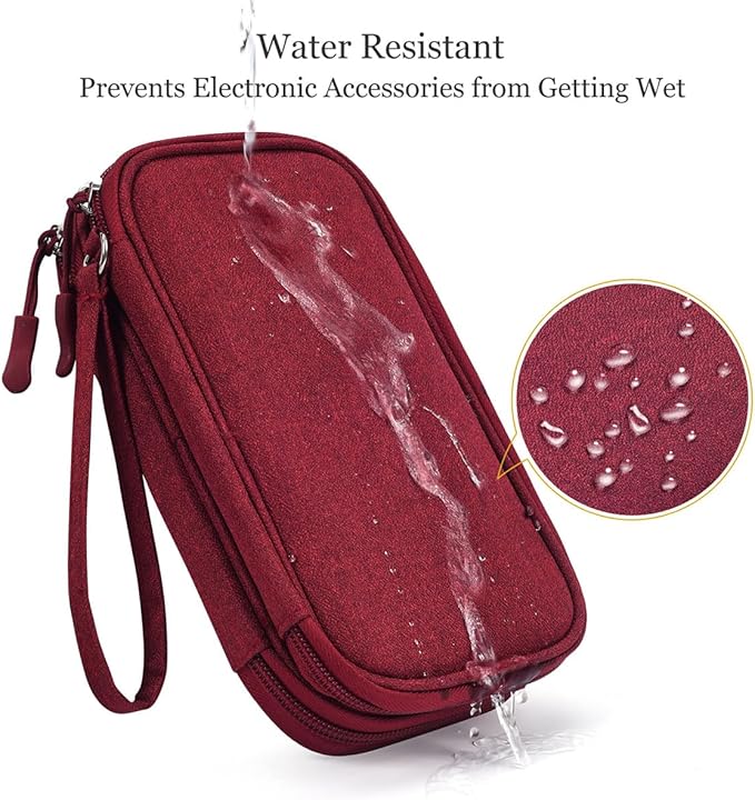 CAAORDKSO Electronic Cord Organizer Travel Case, Travel Cable Organizer Bag, Waterproof Electronic Accessories Carry Pouch for Cable, Cord, USB, Charger, Phone, Power Bank, Earphone (Wine Red, Medium)