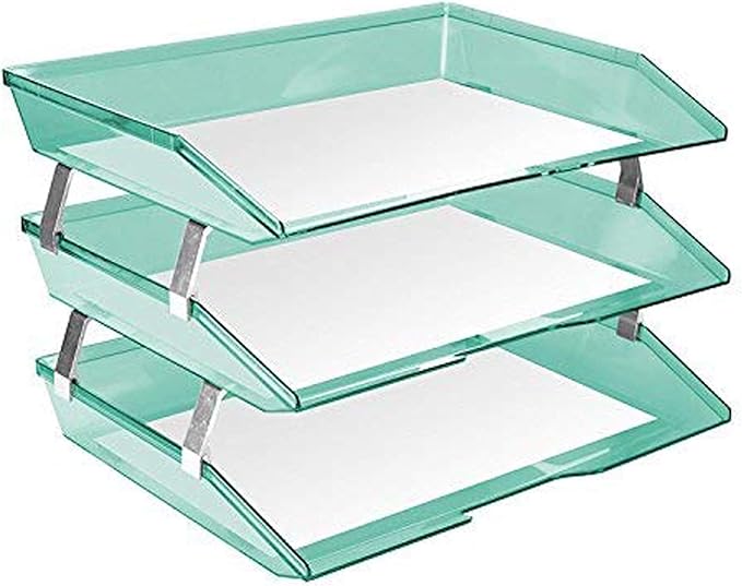 Acrimet Facility 3 Tier Letter Tray, Side Load, Letter Size/A4, Desktop File Organizer, Plastic (Clear Green Color)