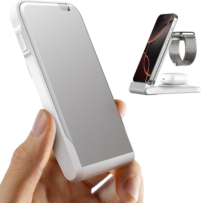 3 in 1 Charging Station for Multiple Devices,Travel Wireless Charging Station, Foldable Charger for iPhone 16/15/14/13/12/SE/11/X/8 Series,& Android Phone,& AirPods,& iWatch (Adapter Not Included)