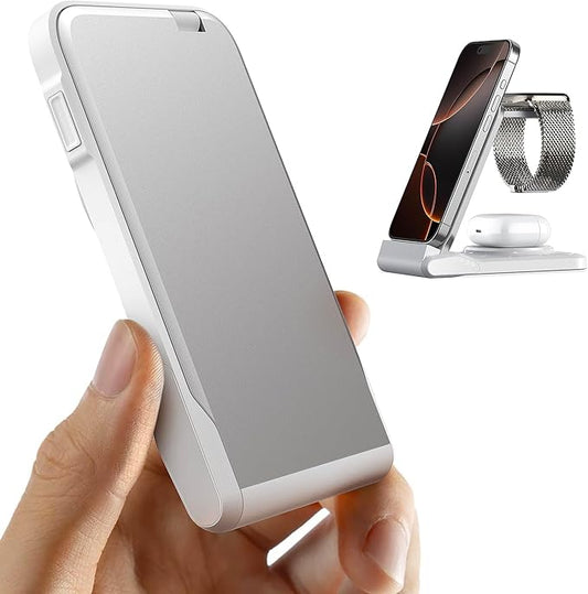 3 in 1 Charging Station for Multiple Devices,Travel Wireless Charging Station, Foldable Charger for iPhone 16/15/14/13/12/SE/11/X/8 Series,& Android Phone,& AirPods,& iWatch (Adapter Not Included)