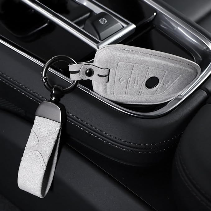 BETTERHUMZ Leather Suede Car Keychain,Key Chain Clip for Alcantara, Anti-Lost D-Ring for Men and Women Car Accessories
