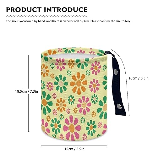 Colorful Hippie Flower Car Trash Bin Garbage Can Foldable Rubbish Bin Basket Bag Portable Cup Holder Organizer with Strap Universal Storage Bag Box for Fit Most Cars, SUVs, Trucks