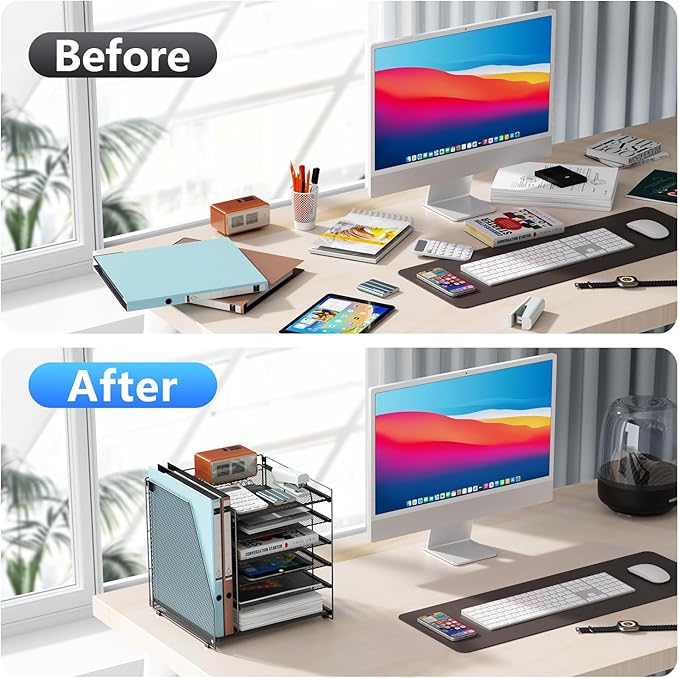 gianotter Monitor Stand with Storage + 6-Tier Paper Organizer (Black)