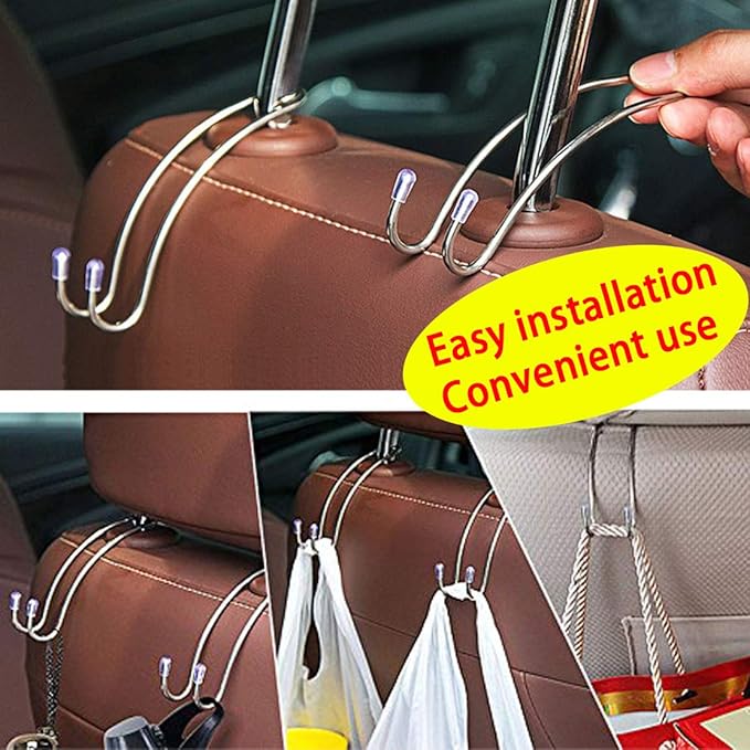 4 Pack Car Seat Headrest Hooks Strong and Durable Backseat Hanger Storage for Handbags, Purses, Coats, and Grocery Bags, Universal SUV Truck Vehicle Car Seat Back Headrest Bottle Holder Organizer