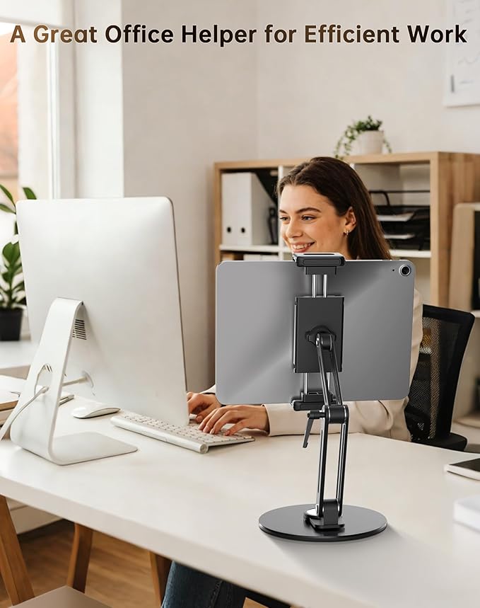 Portable Monitor Stand Desk Holder- Large Clamp Support up to 12.9 14.6 15.6 18.5 inch 360° Rotating Base Swivel for iPad Pro/Mini/Air/Surface Strong Bearing Weight Over 5.5lbs (Up to 17.3'')