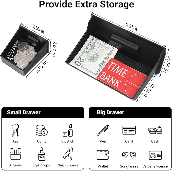 Hellet Center Console Organizer Storage Drawer Compatible with Toyota 2014-2020 2021 2022 2023 2024 4Runner Interior Accessories 2-piece Set Storage Box Insert Organizer Tray